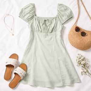 American Eagle Sage Green Puff Sleeve Mini Dress Size Large NWT